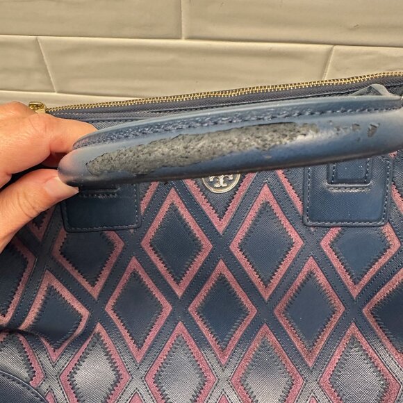 Tory Burch Blue/Purple Robinson Patchwork Double Zip Tote - Picture 10 of 11